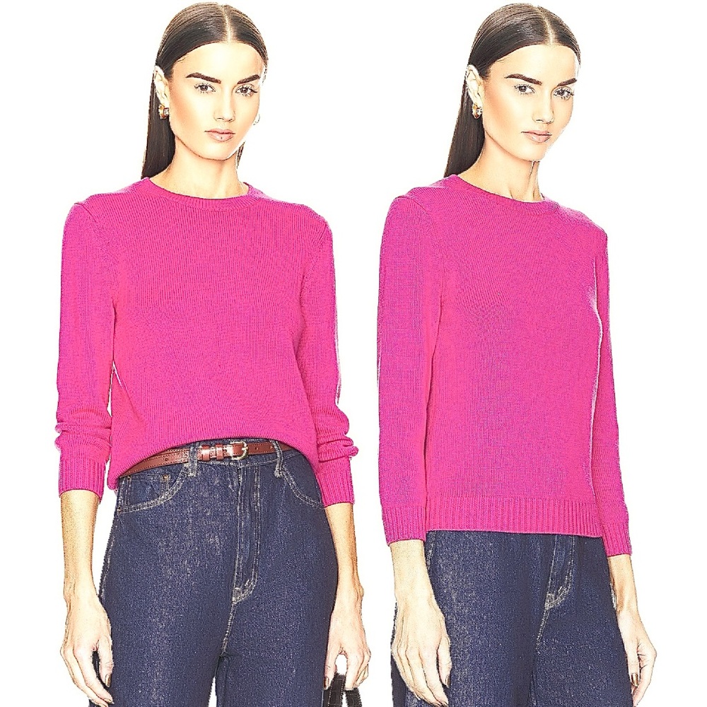 Theory Sweater Shrunken Crew Neck Pullover Cotton Cashmere Knit Top Pink Medium